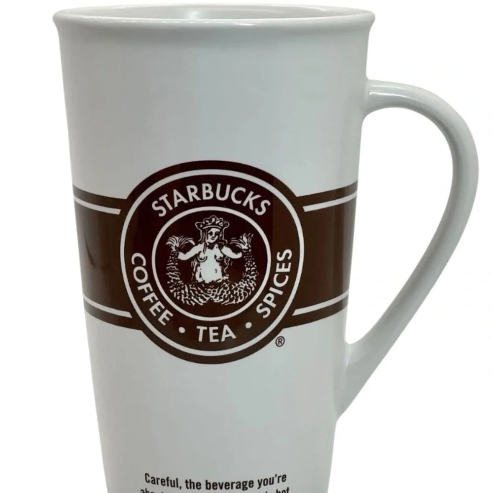 Vintage Starbucks coffee tea‎ spices Siren Mermaid logo 16 oz Logo white & brown